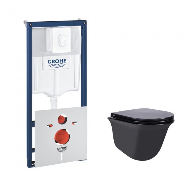 Набор инсталляция 4 в 1 Grohe Rapid SL 38722001 + унитаз с сиденьем Qtap Virgo QT1833051ERMB