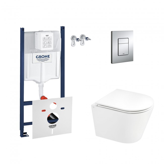 Набор инсталляция 4 в 1 Grohe Rapid SL 3884000G + унитаз с сиденьем Qtap Scorpio QT1433053ERW