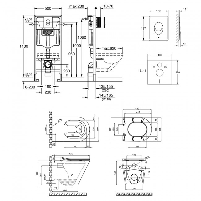 Набор инсталляция 4 в 1 Grohe Rapid SL 38722001 + унитаз с сиденьем Qtap Scorpio QT1433053ERMB