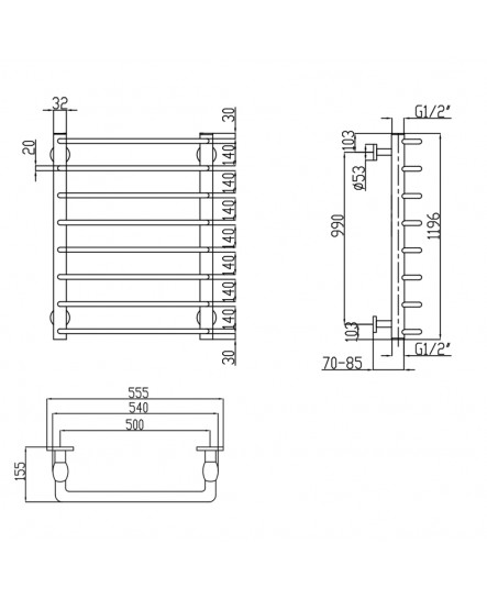 Сушарка для рушників водяна Lidz Standard (CRM) D32/20х1/2" 500x1200 P8