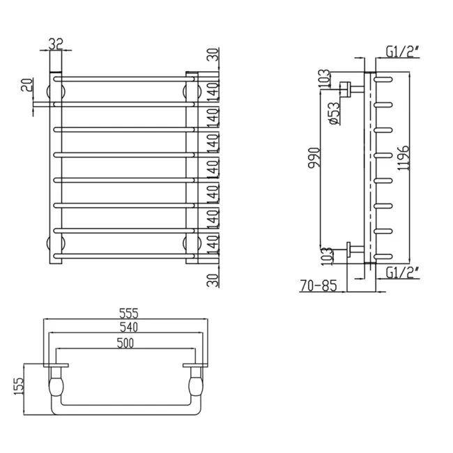 Сушарка для рушників водяна Lidz Standard (CRM) D32/20х1/2" 500x1200 P8 2 Сушарка для рушників водяна Lidz Standard (CRM) D32/20х1/2" 500x1200 P8 2