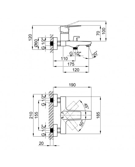 Смеситель для ванны Qtap Terezin 3024101GC