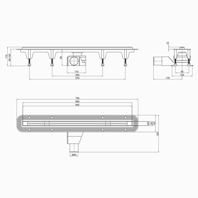 Трап Qtap Aries CRM70650304 щілинний з гідрозакривом та нержавіючою планкою Трап Qtap Aries CRM70650304 щілинний з гідрозакривом та нержавіючою планкою