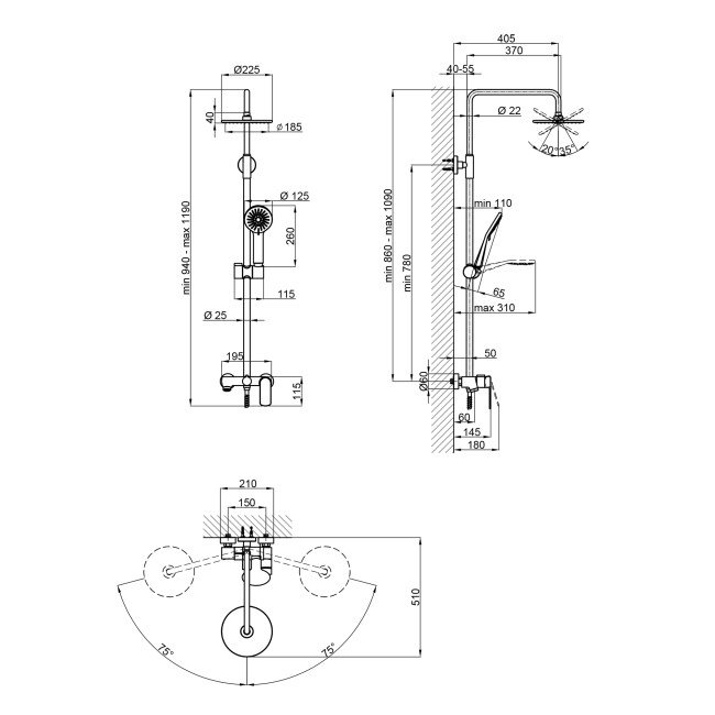 Душова система Qtap Sloup 51103OC 2