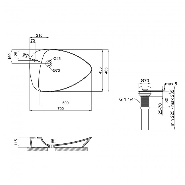 Раковина-чаша Qtap Leo 695х460х115 White с донным клапаном QT1111A089TW