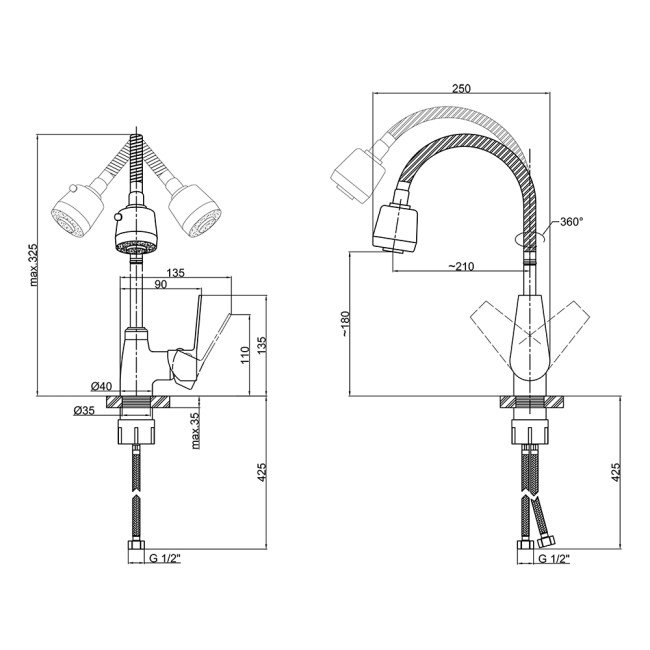 Смеситель для кухни Lidz (CRM) 20 38 014 04 с рефлекторным изливом 2