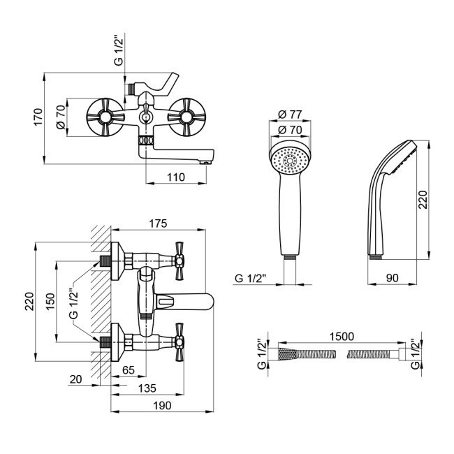 Змішувач для ванни Qtap Liberty ANT 140-2 2