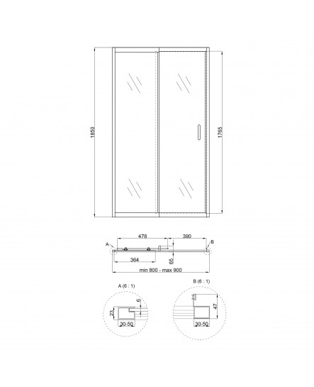 Душові двері в нішу Qtap Taurus CRM208-9.C6 80-90x185 см, скло Clear 6 мм, покриття CalcLess