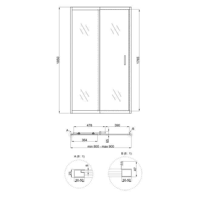 Душевая дверь в нишу Qtap Taurus CRM208-9.C6 80-90x185 см, стекло Clear 6 мм, покрытие CalcLess 2 Душевая дверь в нишу Qtap Taurus CRM208-9.C6 80-90x185 см, стекло Clear 6 мм, покрытие CalcLess 2
