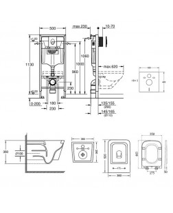 Набір інсталяція 4 в 1 Grohe Rapid SL 38721001 + унітаз з сидінням Qtap Crow QT05335170W