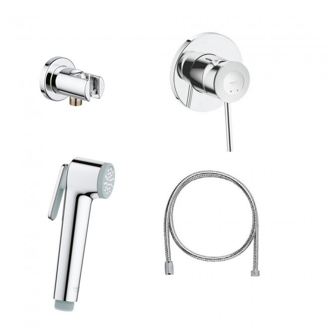 Комплект інсталяція Grohe Rapid SL 38772001 + унітаз з сидінням Qtap Jay QT07335176W + набір для гігієнічного душу зі змішувачем Grohe BauClassic 111048