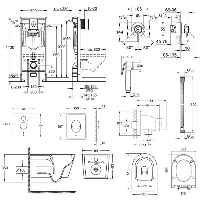 Комплект инсталляция Grohe Rapid SL 38722001 + унитаз с сиденьем Qtap Swan QT16335178W + набор для гигиенического душа со смесителем Grohe BauClassic 111048 2 Комплект инсталляция Grohe Rapid SL 38722001 + унитаз с сиденьем Qtap Swan QT16335178W + набор для гигиенического душа со смесителем Grohe BauClassic 111048 2