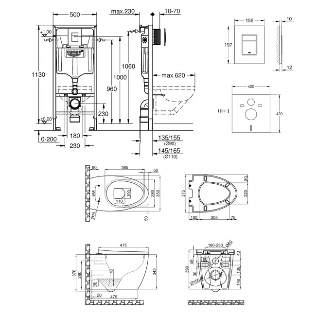 Набор инсталляция 4 в 1 Grohe Rapid SL 38772001 + унитаз с сиденьем Qtap Leo QT11331002ERW