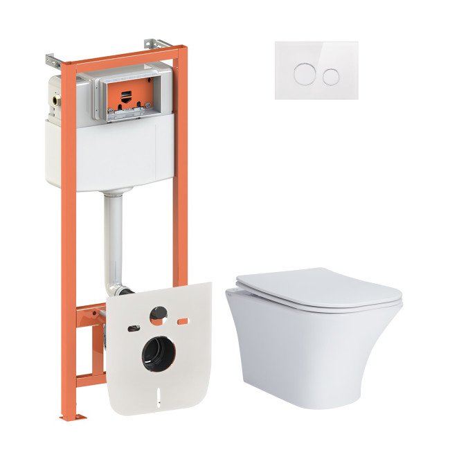 Набір Qtap інсталяція 4 в 1 з панеллю змиву Nest (QT0133M425 + QT0111V1164GW) + унітаз з сидінням Presto QT24332615EW