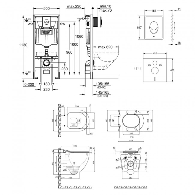 Набор инсталляция 4 в 1 Grohe Rapid SL 38721001 + унитаз с сиденьем Qtap Robin QT1333046ERMB