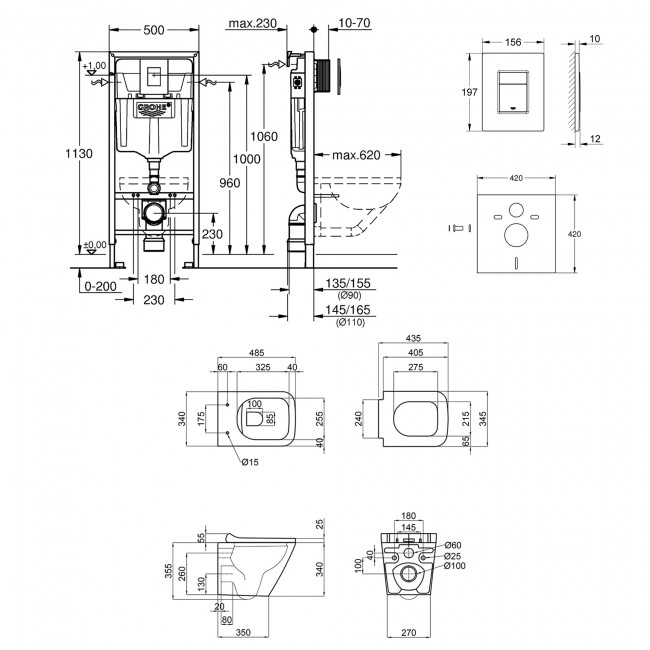 Набор инсталляция 4 в 1 Grohe Rapid SL 38772001 + унитаз с сиденьем Qtap Tern QT1733052ER