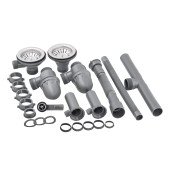 Сифон подвійний для кухонної мийки Lidz (GRA) 47 01 003 11 з круглим переливом (вихід 50/40мм)