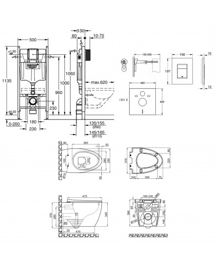 Набор инсталляция 4 в 1 Grohe Rapid SL 3884000G + унитаз с сиденьем Qtap Leo QT11331002ERW