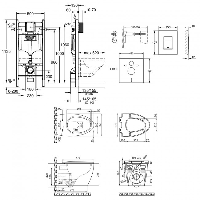 Набор инсталляция 4 в 1 Grohe Rapid SL 3884000G + унитаз с сиденьем Qtap Leo QT11331002ERW