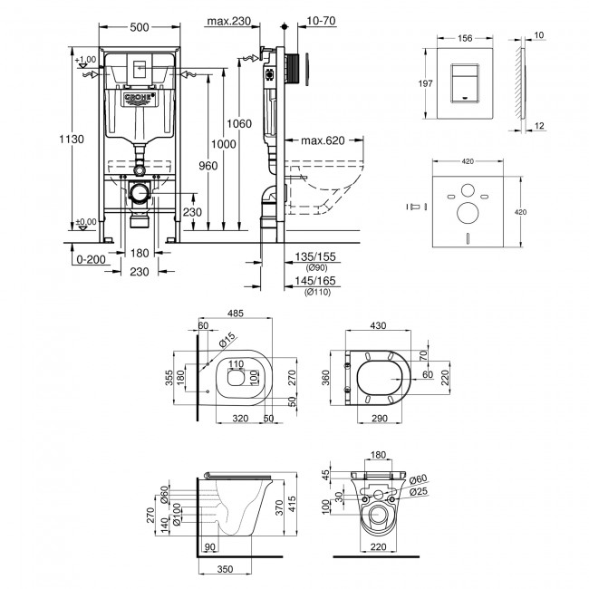 Набор инсталляция 4 в 1 Grohe Rapid SL 38772001 + унитаз с сиденьем Qtap Virgo QT1833051ERW