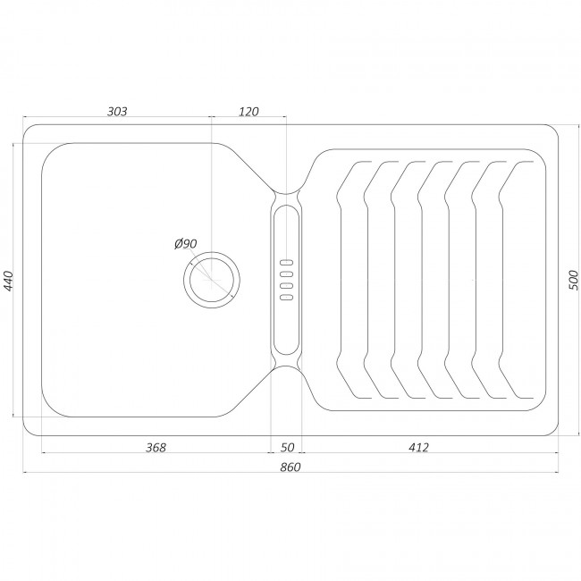 Гранитная мойка Globus Lux BOREN жемчужина 860х500мм