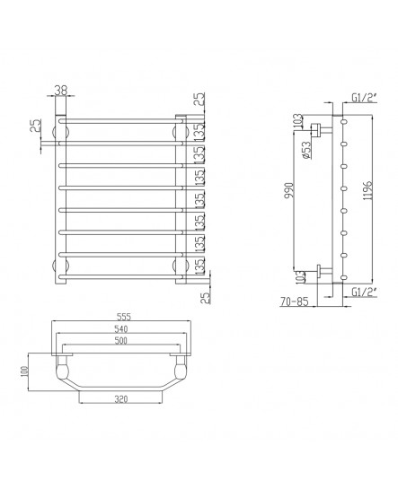 Сушарка для рушників водяна Lidz Trapezium (CRM) D38/25 500x1200 P8