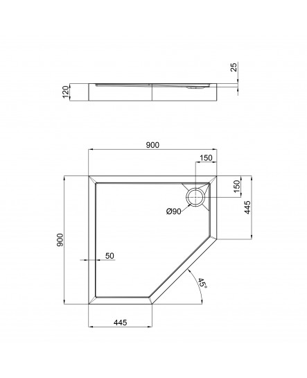 Душевой поддон Qtap Diamond 309912 90x90x12 см. + сифон.