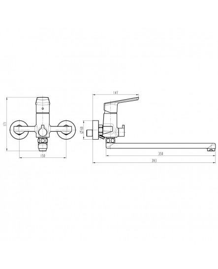 Смеситель для ванны TOPAZ LEXI TL21208A-H57-W