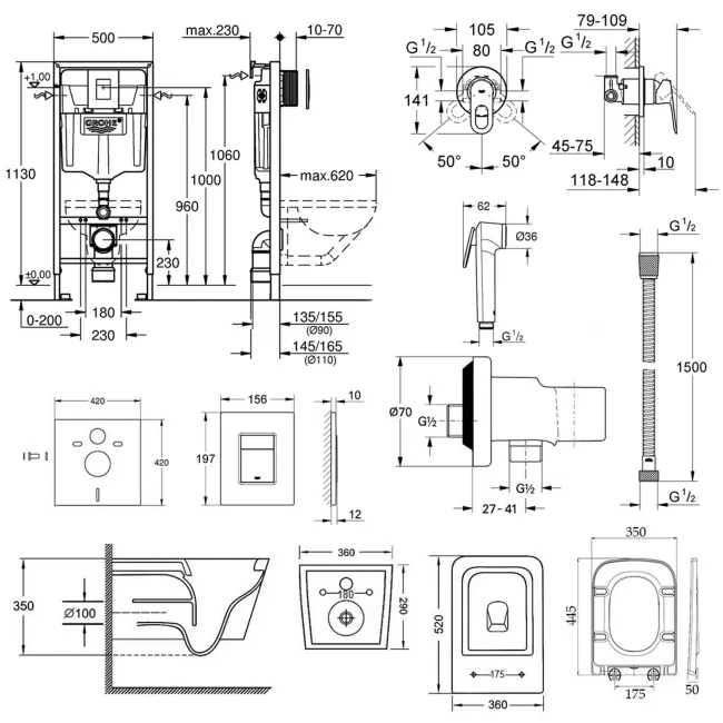 Комплект инсталляция Grohe Rapid SL 38772001 + унитаз с сиденьем Qtap Crow QT05335170W + набор для гигиенического душа со смесителем Grohe BauLoop 111042 2 Комплект инсталляция Grohe Rapid SL 38772001 + унитаз с сиденьем Qtap Crow QT05335170W + набор для гигиенического душа со смесителем Grohe BauLoop 111042 2