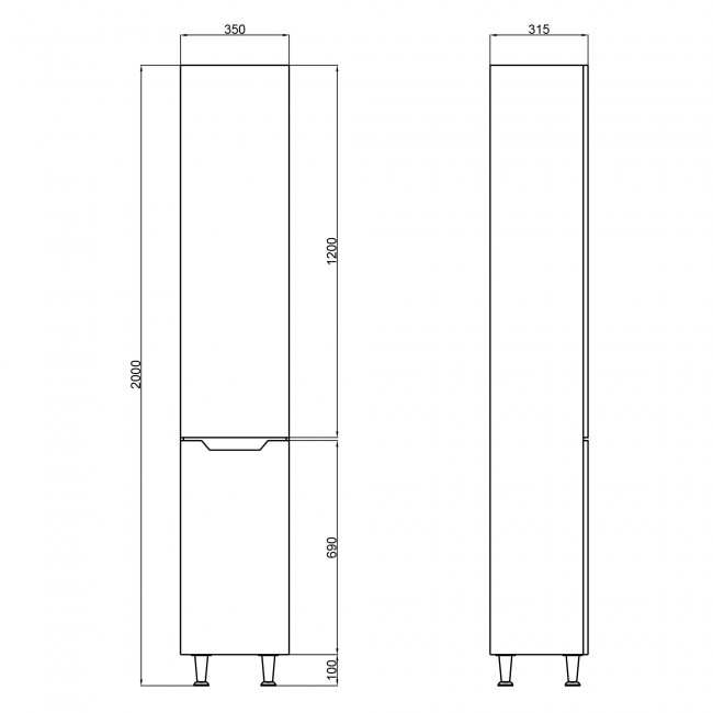 Пенал напольный Qtap Scorpio 350х1900х300 White с корзиной для белья QT1475PN1901KRW