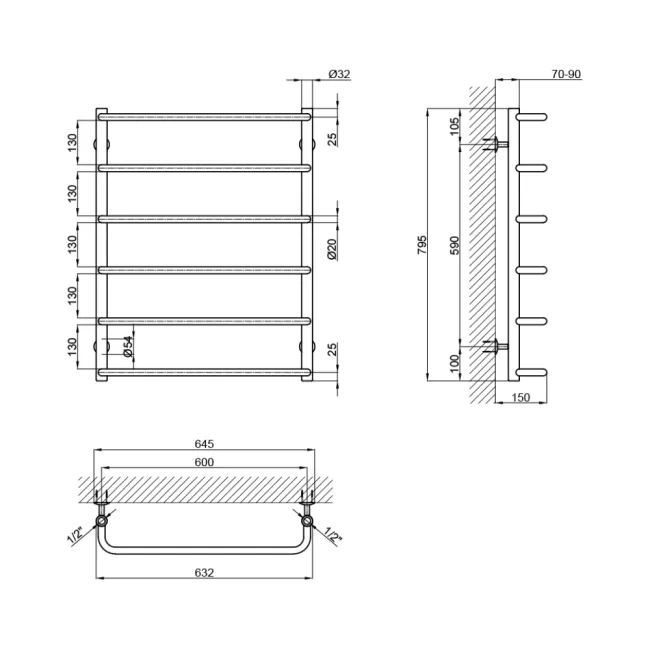 Сушарка для рушників водяна Lidz Standard (CRM) D32/20х1/2" 600x800 P6 2 Сушарка для рушників водяна Lidz Standard (CRM) D32/20х1/2" 600x800 P6 2