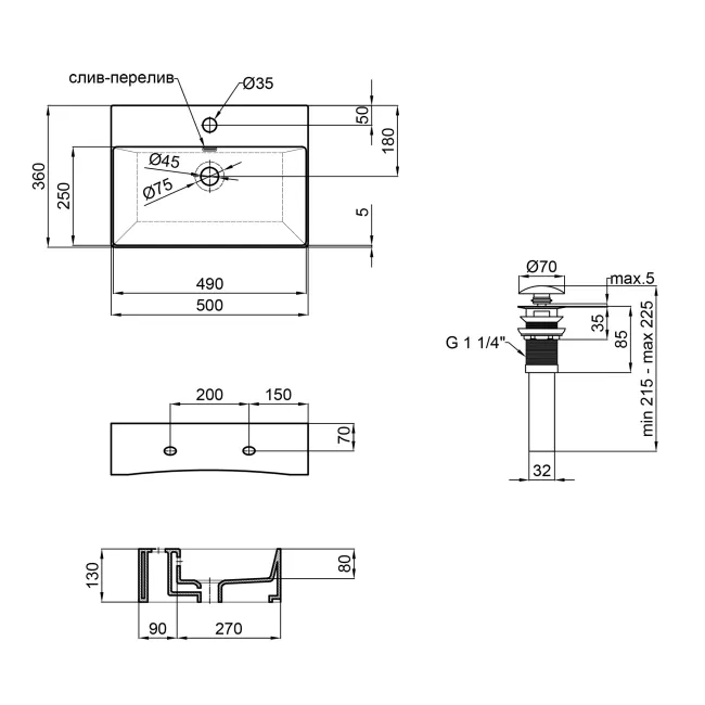 Раковина Qtap Nando K 500х355х125 White с донным клапаном QT12117050KW 2 Раковина Qtap Nando K 500х355х125 White с донным клапаном QT12117050KW 2