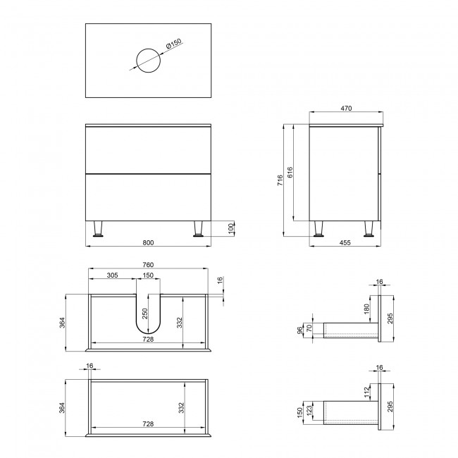 Тумба підлогова Qtap Tern 800х616х469 White зі стільницею QT1780TNL801W