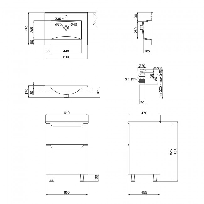 Комплект Qtap Scorpio 605х825х460 White тумба підлогова + раковина урізна  QT1471TNВ6013060CW