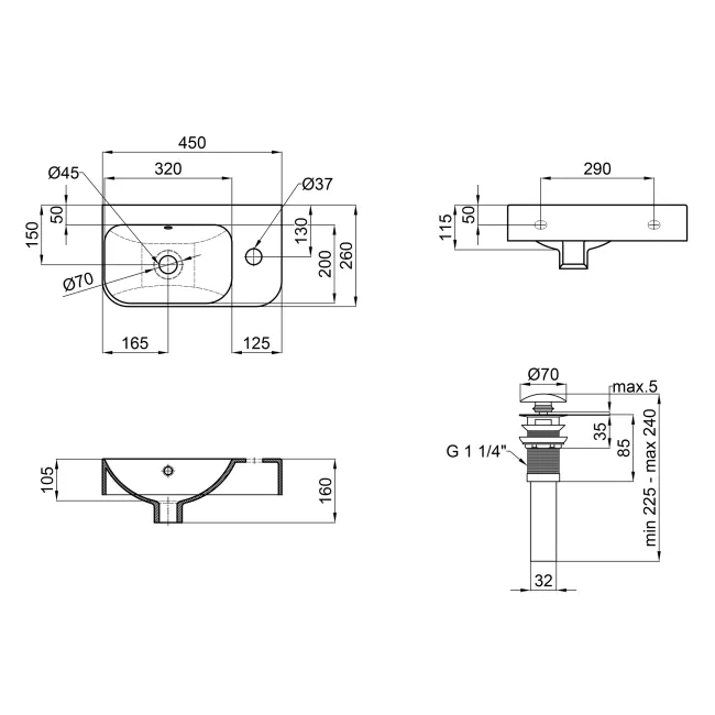 Раковина Qtap Tern 450х260х155 Matt black с донным клапаном QT17115117RMB 2 Раковина Qtap Tern 450х260х155 Matt black с донным клапаном QT17115117RMB 2