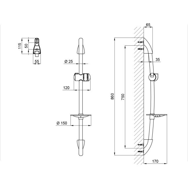 Штанга для душа Qtap 008 с мыльницей 2