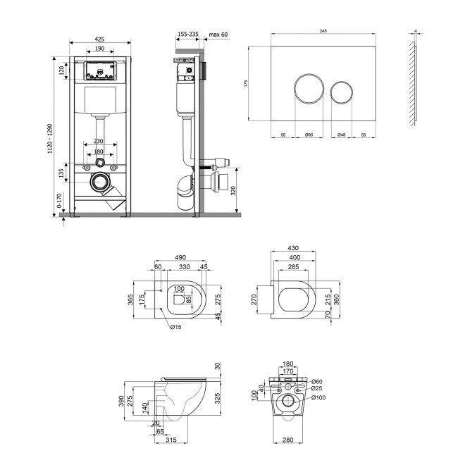 Набір Qtap інсталяція 4 в 1 з панеллю змиву Nest (QT0133M425 + QT0111V1164GW) + унітаз з сидінням Robin QT1333046ENR 2