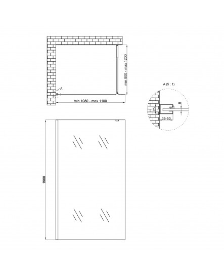 Душова перегородка Qtap Walk-In Standard CRM2011.C8 110х190 см, скло Clear 8 мм, покриття CalcLess