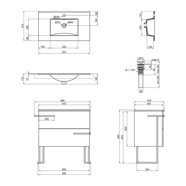 Комплект Qtap Taurus 800х800х437 Whitish oak тумба напольная + раковина врезная QT2471TNT803WO