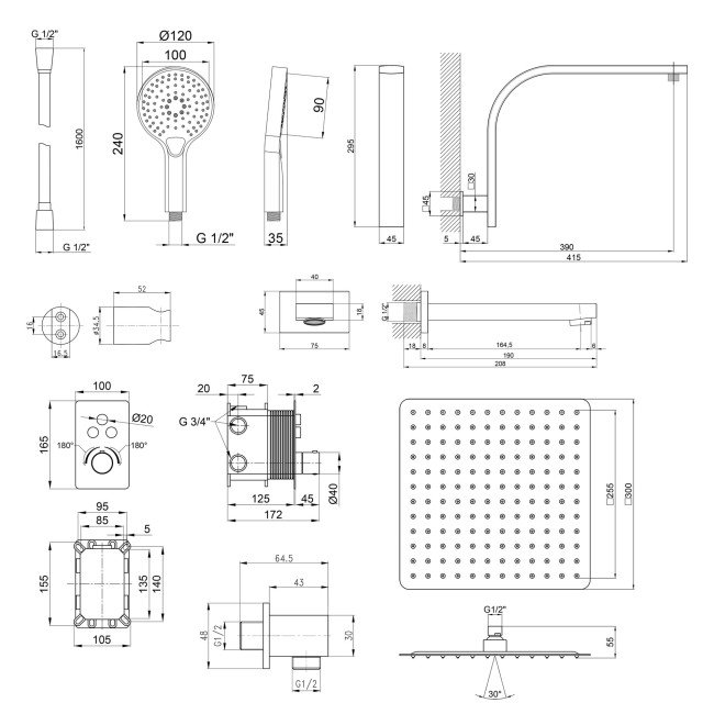 Термостатична душова система прихованого монтажу Qtap Votice QT6443T105NKCSET 2