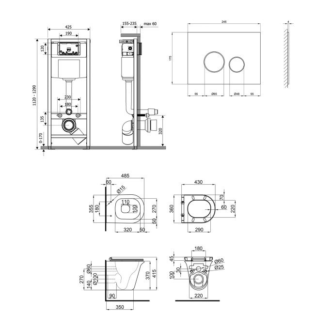 Набір Qtap інсталяція 4 в 1 з панеллю змиву Nest (QT0133M425 + QT0111V1107GB) + унітаз з сидінням Virgo QT1833051ERMB 2