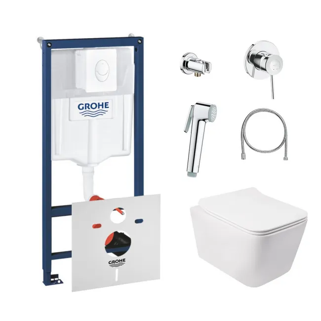 Комплект инсталляция Grohe Rapid SL 38722001 + унитаз с сиденьем Qtap Crow QT05335170W + набор для гигиенического душа со смесителем Grohe BauClassic 111048 Комплект инсталляция Grohe Rapid SL 38722001 + унитаз с сиденьем Qtap Crow QT05335170W + набор для гигиенического душа со смесителем Grohe BauClassic 111048