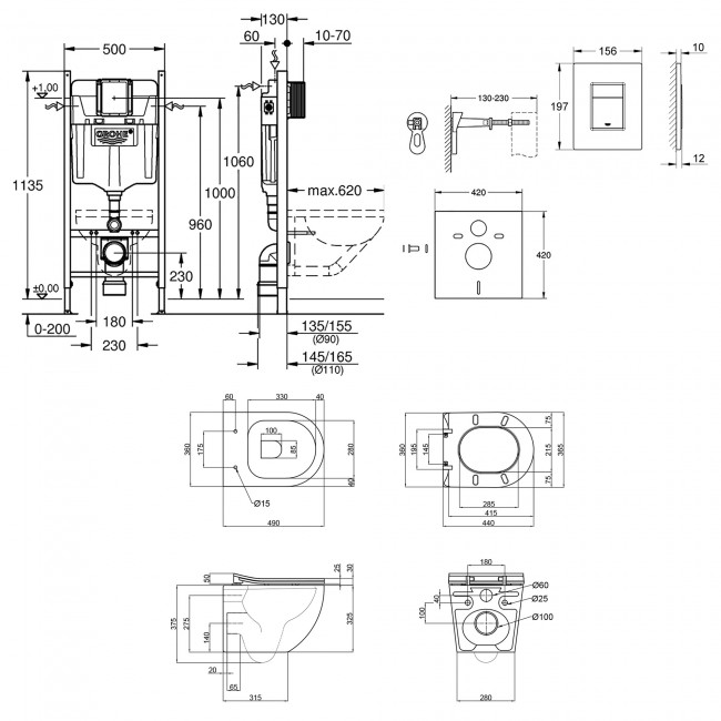 Набор инсталляция 4 в 1 Grohe Rapid SL 3884000G + унитаз с сиденьем Qtap Robin QT1333046ENRMB