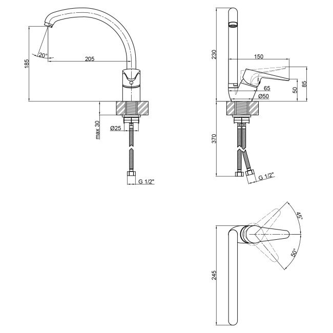 Смеситель для кухни Lidz (CRM) 14 34 008F-3 2