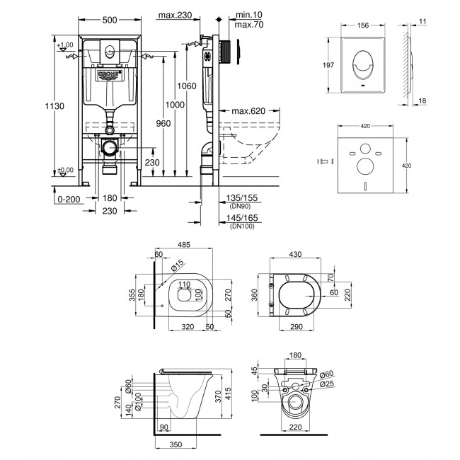 Набор инсталляция 4 в 1 Grohe Rapid SL 38721001 + унитаз с сиденьем Qtap Virgo QT1833051ERW