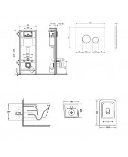 Набор Qtap инсталляция 4 в 1 с панелью смыва Nest (QT0133M425 + QT0111V1164GW) + унитаз с сиденьем Crow QT05335170W