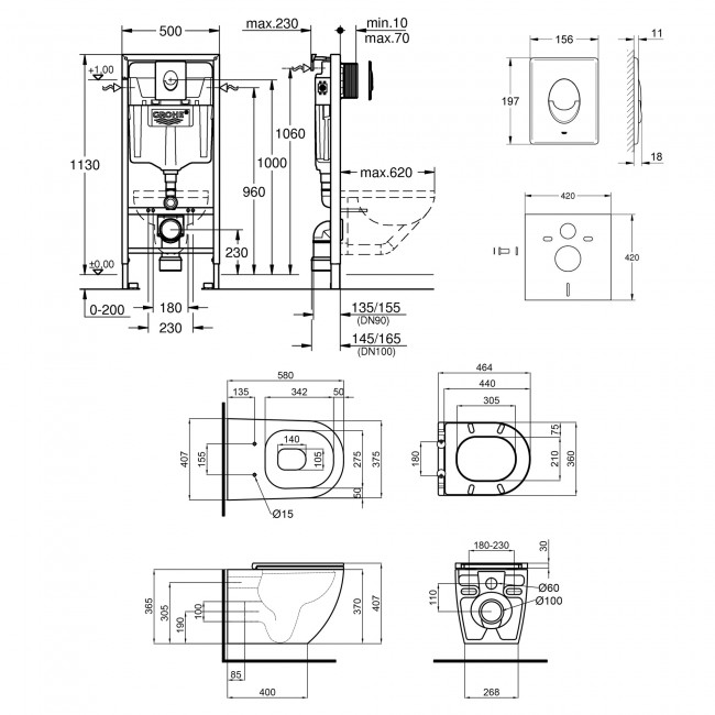 Набор инсталляция 4 в 1 Grohe Rapid SL 38721001 + унитаз с сиденьем Qtap Robin QT13332141ERMB