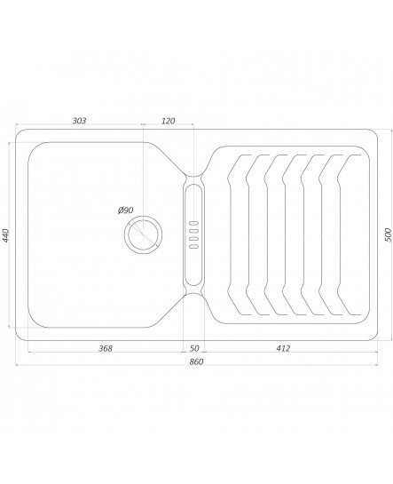 Гранитная мойка Globus Lux BOREN графит 860х500мм-А0001