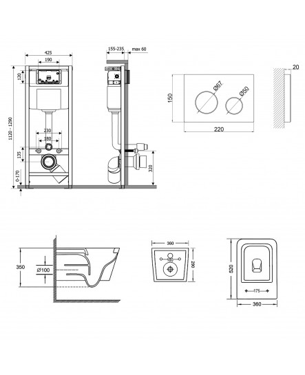 Набір Qtap інсталяція 4 в 1 з панеллю змиву Nest (QT0133M425 + QT0111M11V1114W) + унітаз з сидінням Crow QT05335170W