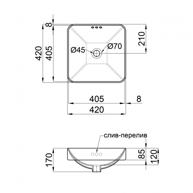 Раковина Qtap Jay 420х420х155 White с донным клапаном QT0711K424W